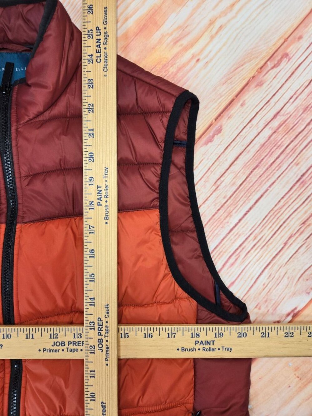 Perry Ellis Two Tone Puffer Vest Size Medium Rust Orange Brown Quilted Zip - Picture 8 of 8